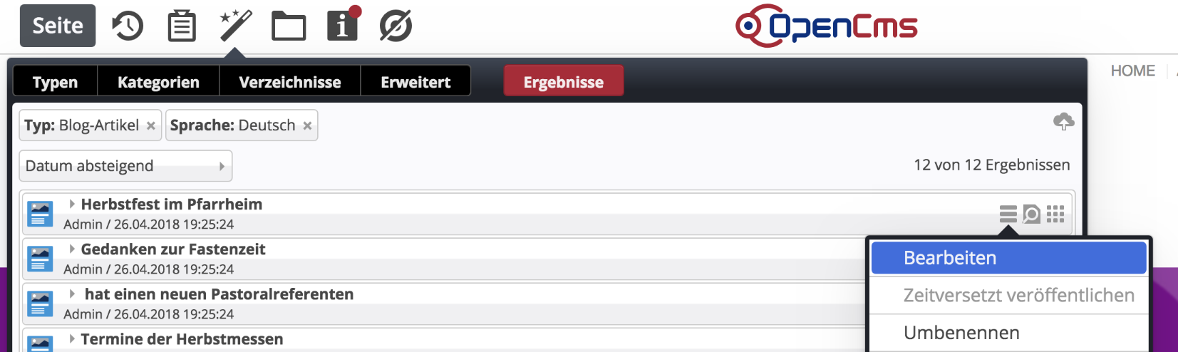 Bearbeiten von Inhalten über den Dialog Inhalte hinzufügen