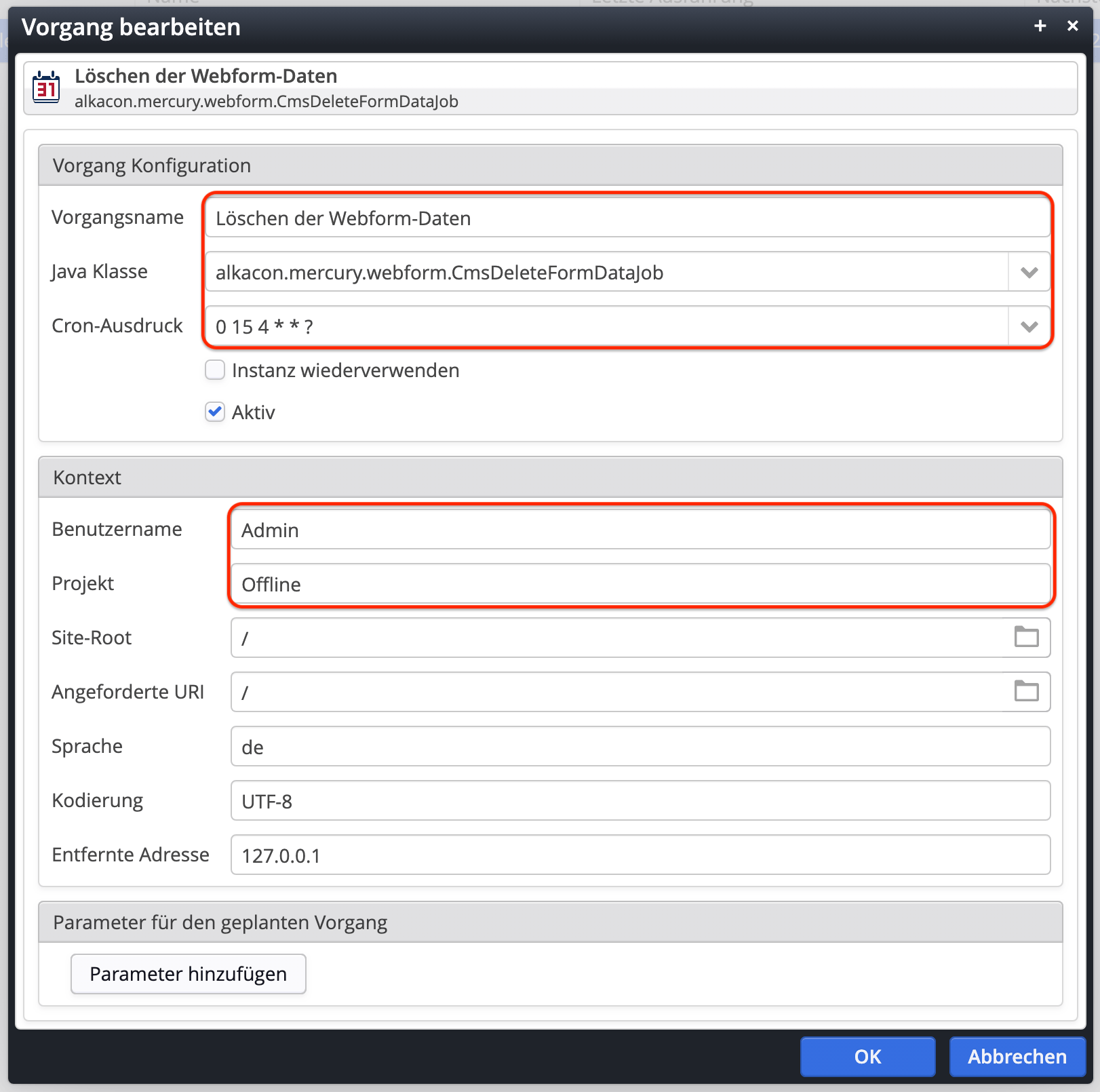 Vorgang zum automatischen löschen von Buchungen konfigurieren